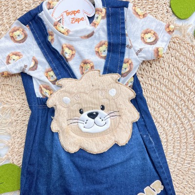 Macacão Curto Leão Roar - Mescla e Jeans